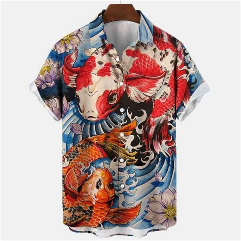 3D Men's Casual Short -sleeved Printed Shirt Fashion 2023 New Lapel Hawaiian Beach Short -sleeved Shirt
