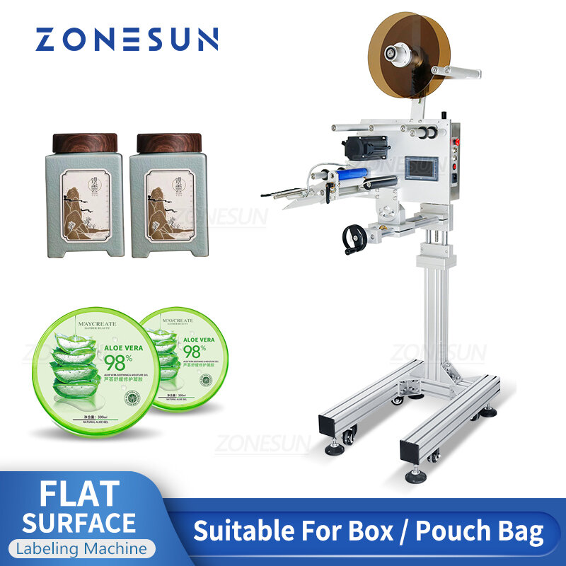 ZONESUN Permukaan Datar Mesin Pelabelan Kosmetik Kotak Kartu Paket Karton Buku Dapat Makanan Label Aplikator untuk Produksi ZS-TB170