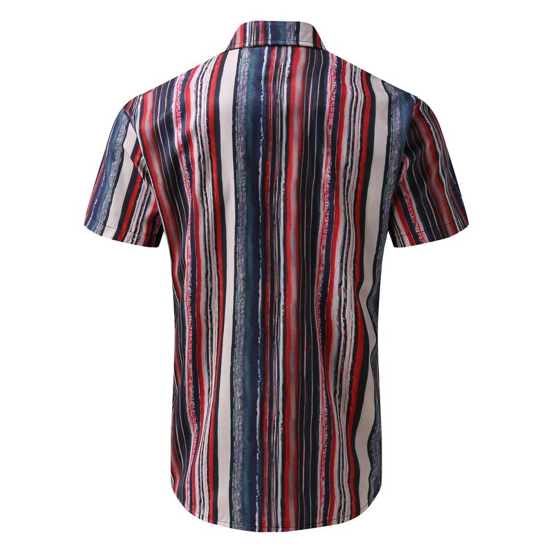 2023 جديد الرجال هاواي قميص قصير الأكمام للرجال ثلاثية الأبعاد مخطط طباعة بلوزة بلايز عادية المتضخم المحملة قميص الذكور الملابس Camisa