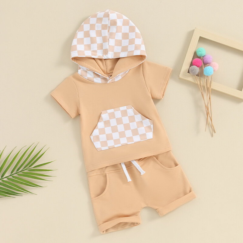 Ropa de verano para bebé, Conjunto de camiseta de manga corta con capucha, pantalones cortos, traje informal