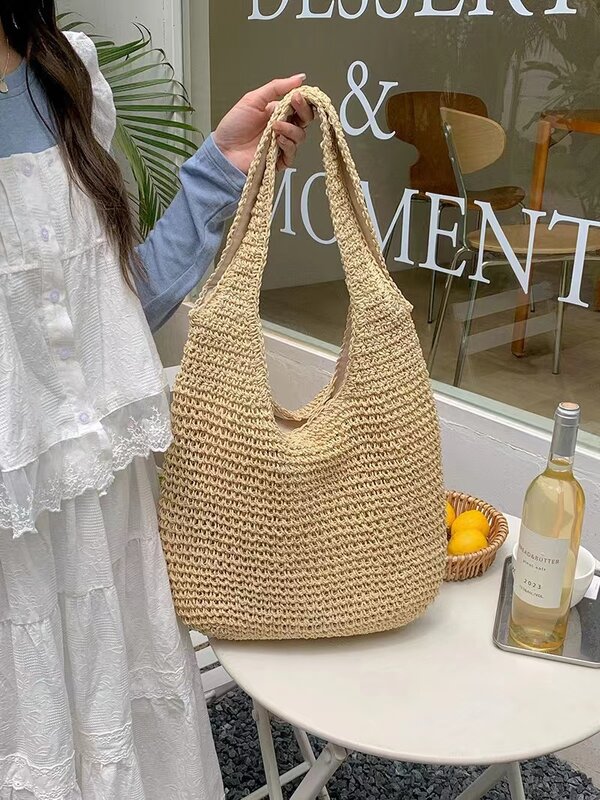 2024 летняя Праздничная соломенная сумка, сумка через плечо, сумка-тоут, вместительная сумка для покупок, удобная портативная пляжная дорожная сумка