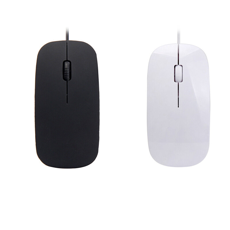 Mouse Mini Berkabel Ultratipis 7 Tombol LED Laptop Desktop Matte Hitam Putih Mouse Gaming Ergonomis Lucu untuk Laptop PC
