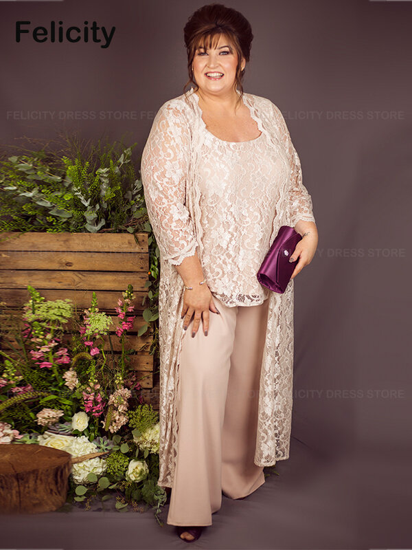 Elegant Jumpsuit/Pantsuit with Jacket Plus Size Mother of the Bride Dresses 2023 Lace Wedding Guest Dresses فستان حفلات الزفاف