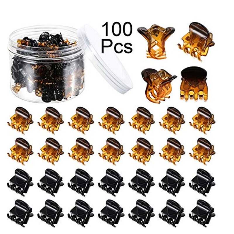 50/100pcs 1.5cm/1cm black/brown/Transparent  Mini Hair Claw Clips Plastic Claws Pins Clamps Small Jaw for Girls and Women ACC101