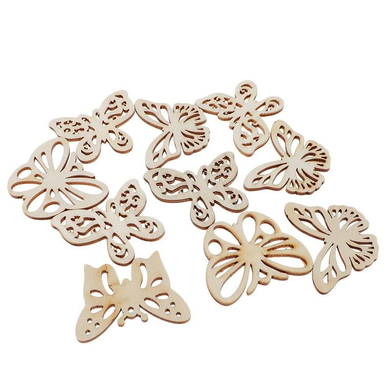 2-4pack 10 Pieces Butterfly Shape Hollow Wooden Pieces Embellishments Crafts