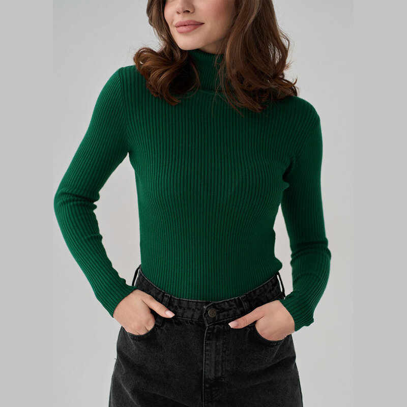 Women Turtleneck Knit Sweaters Solid Color Long Sleeve Pullover Basic Tops Knitwear for Fall Winter Warm Streetwear