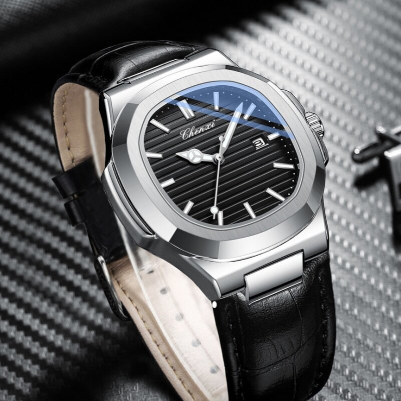 Chenxi 8222 Herren Quarzuhren Luxus Leder Armbanduhr wasserdicht leuchtende Datum männliche Uhr Uhren Geschenk Reloj Hombre