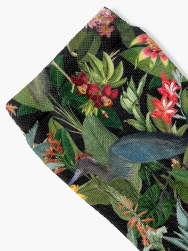 女性と男性のためのヴィンテージパターンハイキングソックス、かわいい靴下、青、花と熱帯の花