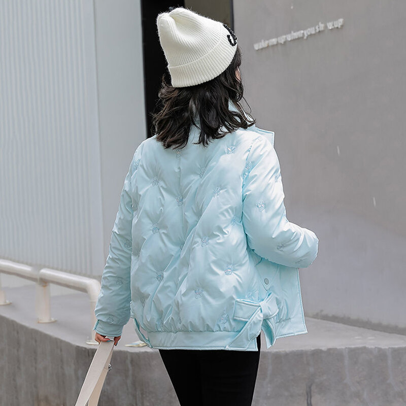 Женская Стеганая куртка с вышивкой, тонкая стеганая куртка из 2022 хлопка, моющаяся, с воротником-стойкой, в иностранном стиле
