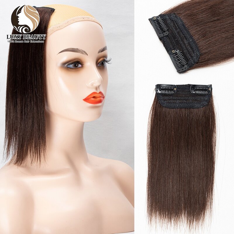 Luxybeauty-Mini Clip en extensiones de una pieza, cabello humano, 2 Clips, 10-30cm, almohadillas invisibles para el cabello liso, aumento de volumen del cabello para mujer