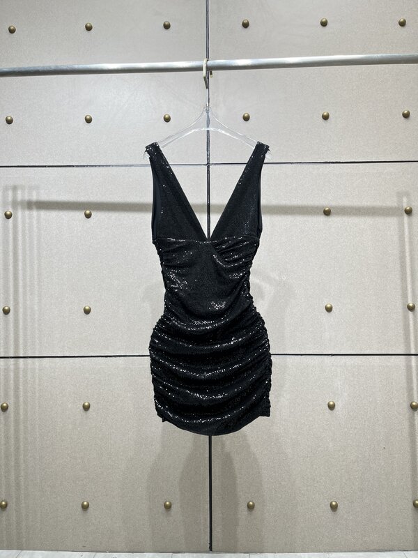 スパンコールのついたドレス,女性用プリーツウェア,非常にファッショナブル,新しい,春,1209, 2024
