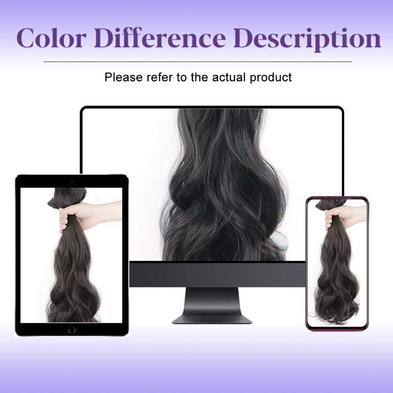 Extensão ondulada sintética do cabelo para mulheres, peruca preta, cabelo natural, conjunto 3 pcs