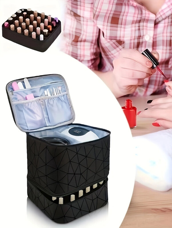 Bolsa de armazenamento de esmalte portátil para mulheres, organizador de camada dupla, caixa de óleo essencial de viagem, bolsa de armazenamento multifuncional