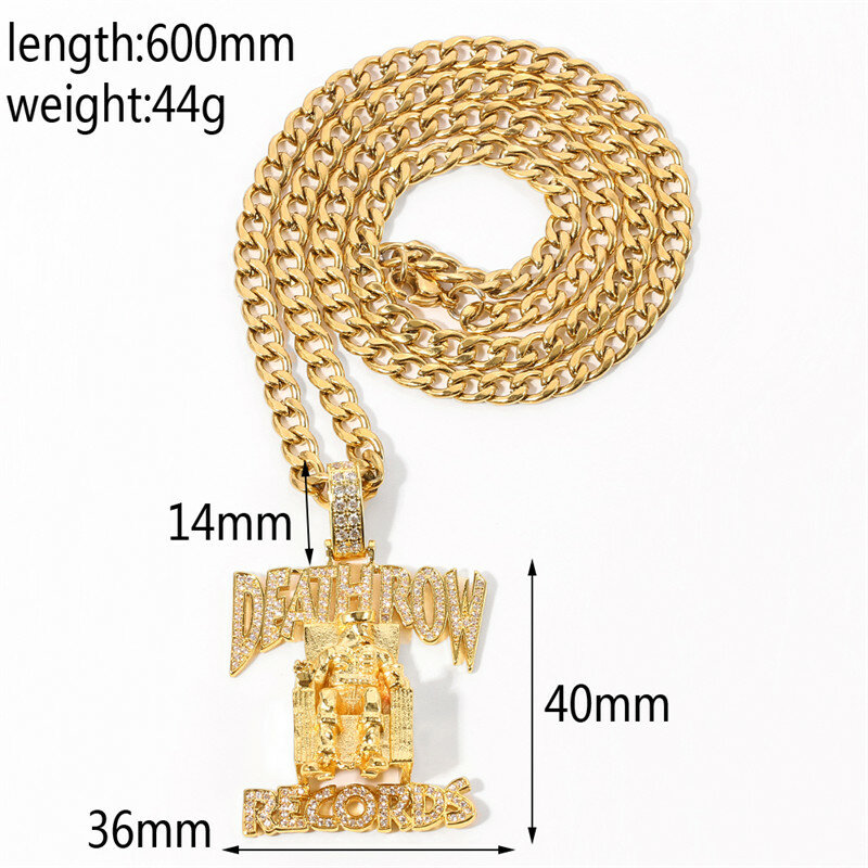 Hip Hop DEATH ROW RECORDS Prisoner Necklace Rhinestones Pendant Accessories For Man Woman Iced Out Jewelry