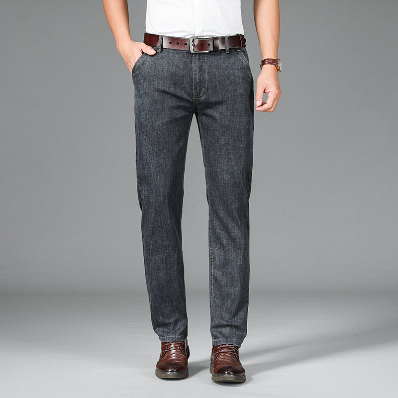 Calça jeans reta reta solta masculina, casual respirável, calça comprida fina para escritório, para negócios jovens, verão