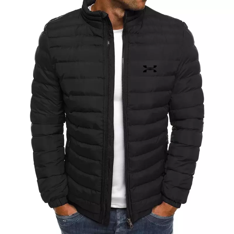 Jaqueta justa masculina com gola em pé, parka quente, casaco de beisebol casual, moda de rua, inverno, 2023
