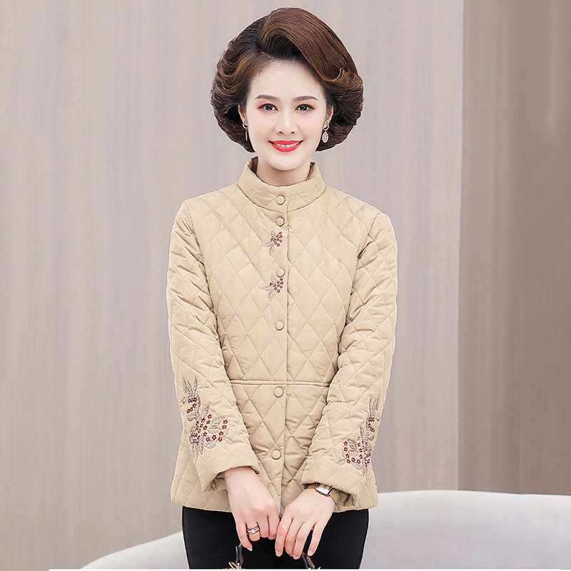 New Down cotton Padded Coat lapel Quilted Jacket Middle-aged Women's Coats Autumn Winter Plus Velvet Thick Warm Mother Outwear