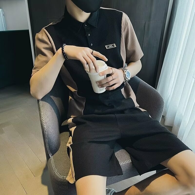 Y2K Summer Gym Outfit Running Quick-dry Loose Streetwear Patchwork Color Comfortable Breathable Outfit Set Loose O-Neck Suits