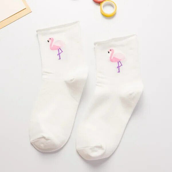 Mode Academie Fengri Serie Katoen Mid Tube Sokken Cartoon Dier Flamingo Gekrulde Losse Mond Sokken Vrouw