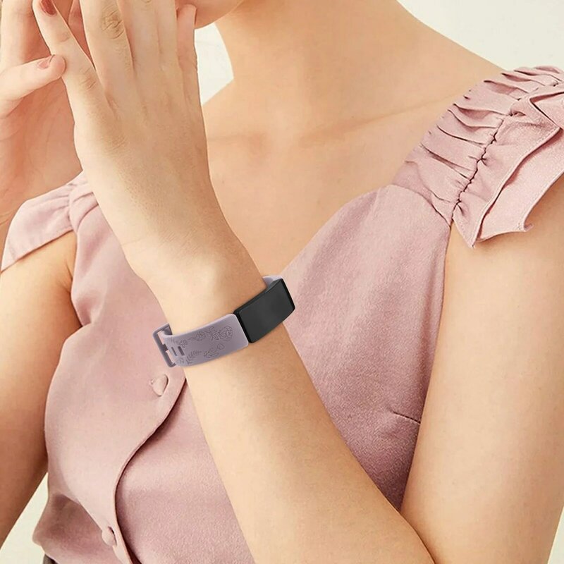 Fitbit Inspire 3 용 각인 TPU 밴드, 조정 가능한 꽃 팔찌, Fitbit Inspire 3 용 손목 밴드 교체
