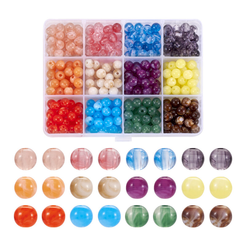 Handship 8mm Imitation Jade Acrylic Beads Round Assorted Color Loose Bead for Beading Bracelet Necklace Jewelry Craft Making