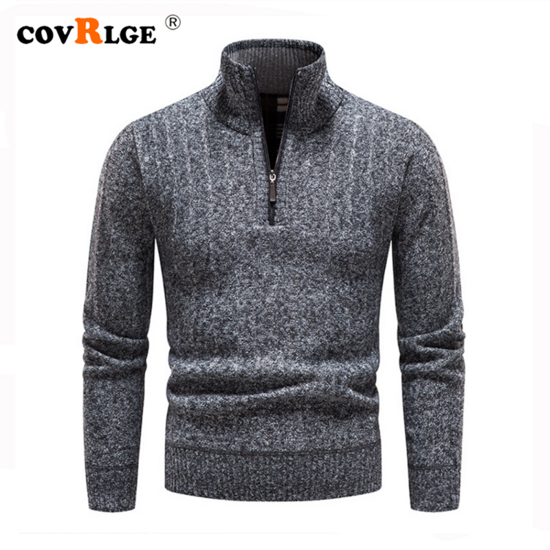 ERIDANUS Autumn Winter Plush Thickened Pullover Men's Vertical Collar Knitted Sweater Solid Color Semi-zipper Male Coat MZM242