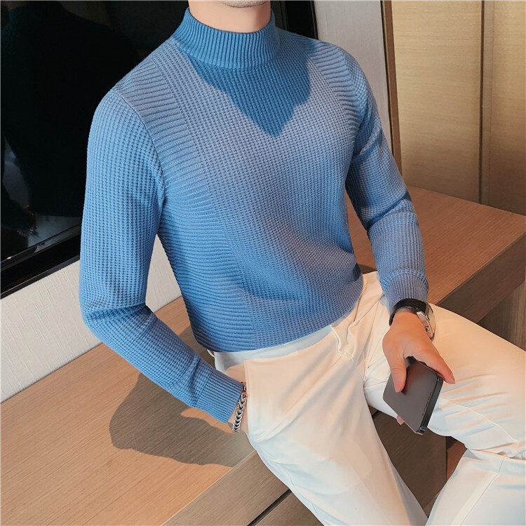 Мужской трикотажный пуловер, Повседневный шерстяной свитер с воротником-стойкой, зима 2023