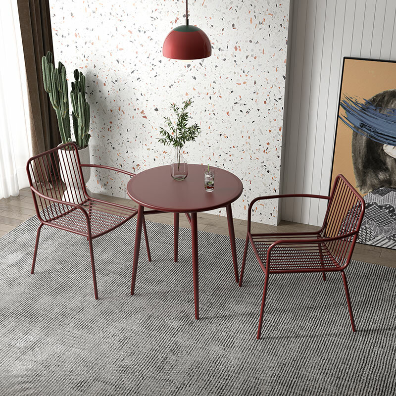 Mesa De centro redonda De diseño para Pub, Muebles nórdicos minimalistas De madera, silla De Metal para comedor francés