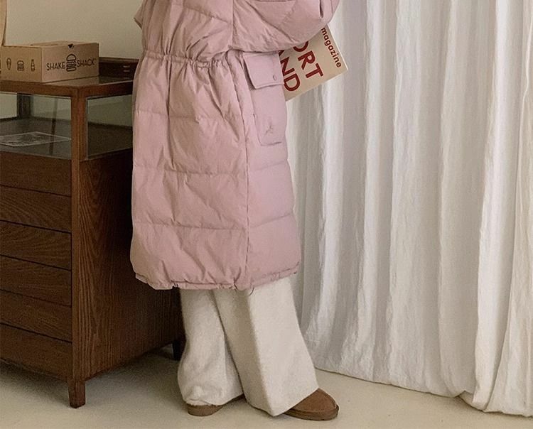 Женский зимний пуховик, новинка 2023, длинная свободная однотонная куртка выше колена, универсальное толстое пальто с капюшоном, пуховик с нитью