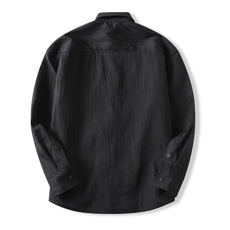 Men's 2024 New Fashion Casual Loose Pleating Effect Shirt Coat Coat Retro Button Long Sleeve Coat Chic Coat