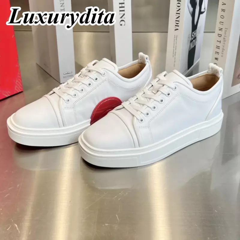 LUXURYDITA Designer Men Casual Sneakers Real Leather Red sole Luxury Male Tennis Shoes 38-46 HJ921