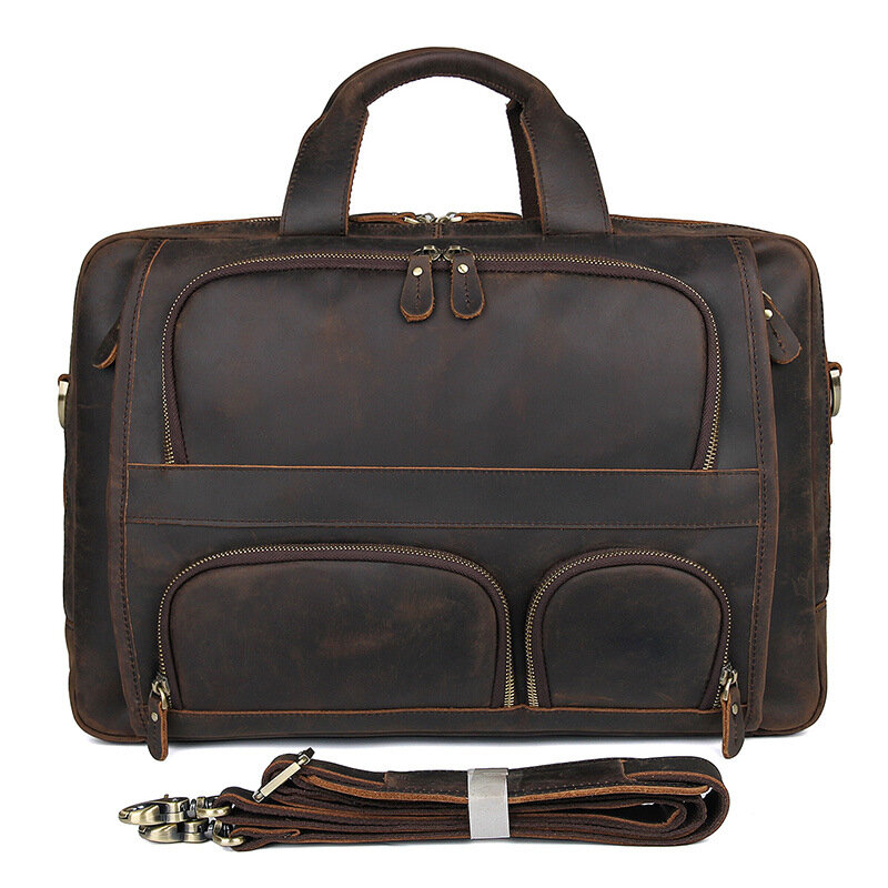 17.3 Inch Laptop Aktetas Genuien Lederen Laptoptas Business Travel Tassen Handtassen Voor Mannen Mannelijke Grote Korte Case Bag retro