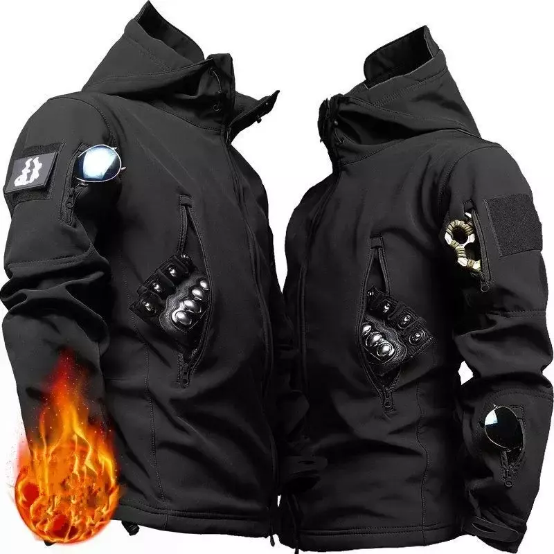 고온 방수 및 따뜻한 부드러운 쉘 울 플리스, 내마모성, 무릎 더블 레이어, 두꺼운 특수 전술 바지 재킷