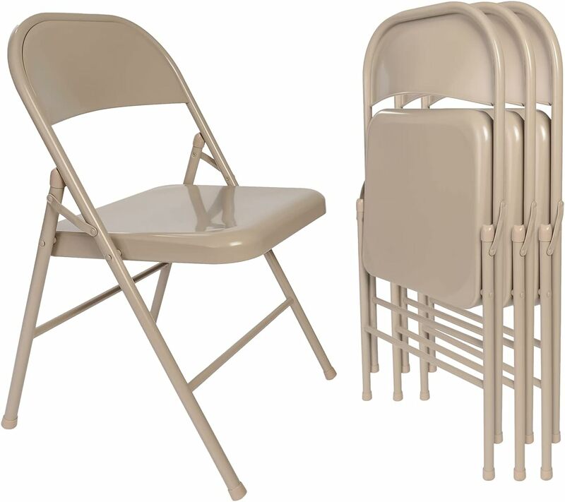 접이식 의자 금속 프레임 스틸 시트, 홈 오피스용 트리플 브레이스, 조립 불가 공간 절약, 350lbs 용량, 4 세트