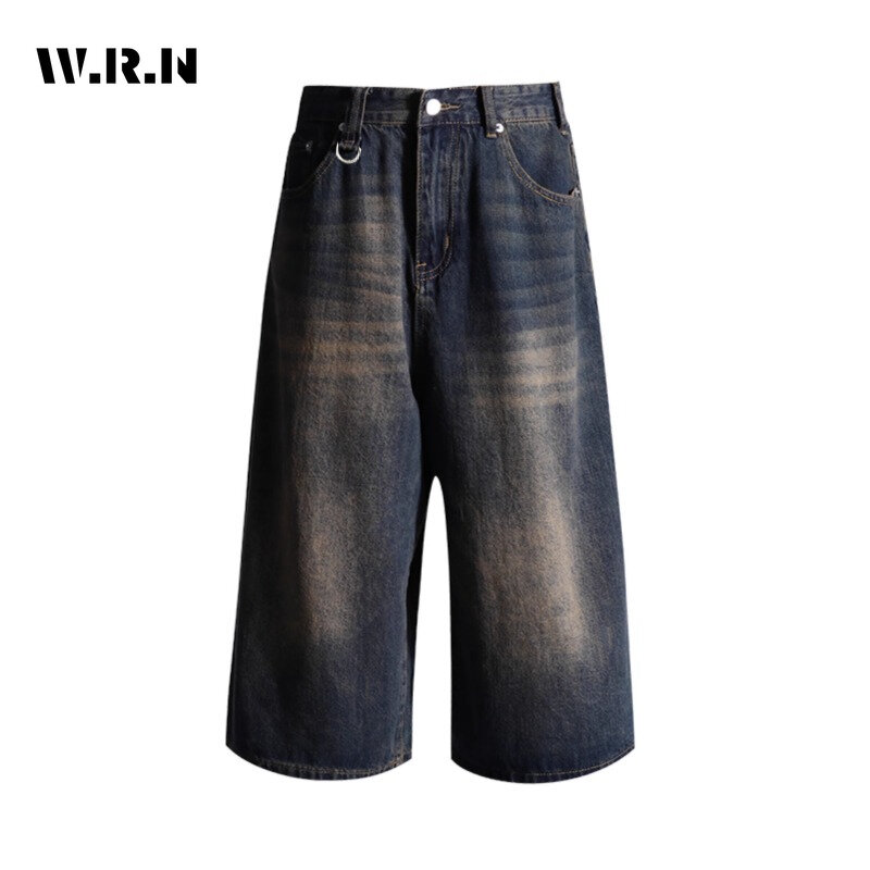Amerykańska moda Vintage o średniej długości luźne jeansowe szorty z wysokim stanem damskie na co dzień 2000s Y2K szerokie nogawki Grunge luksusowy styl szorty