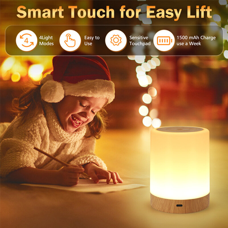 Lampu meja Mini Sensor sentuh, lampu samping tempat tidur lampu meja portabel, lampu RGB LED, lampu malam kamar tidur, lentera untuk hadiah anak-anak
