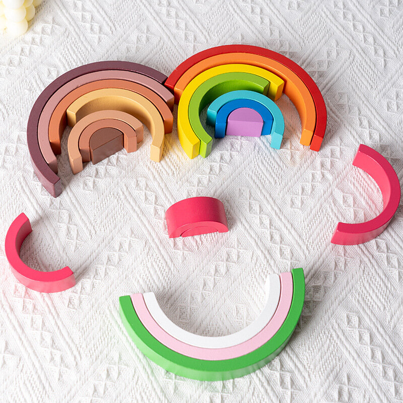 Wooden Rainbow Building Blocks for Children's Puzzle Music Enlightenment Color Cognitive Decoration Early Education Puzzle Toys