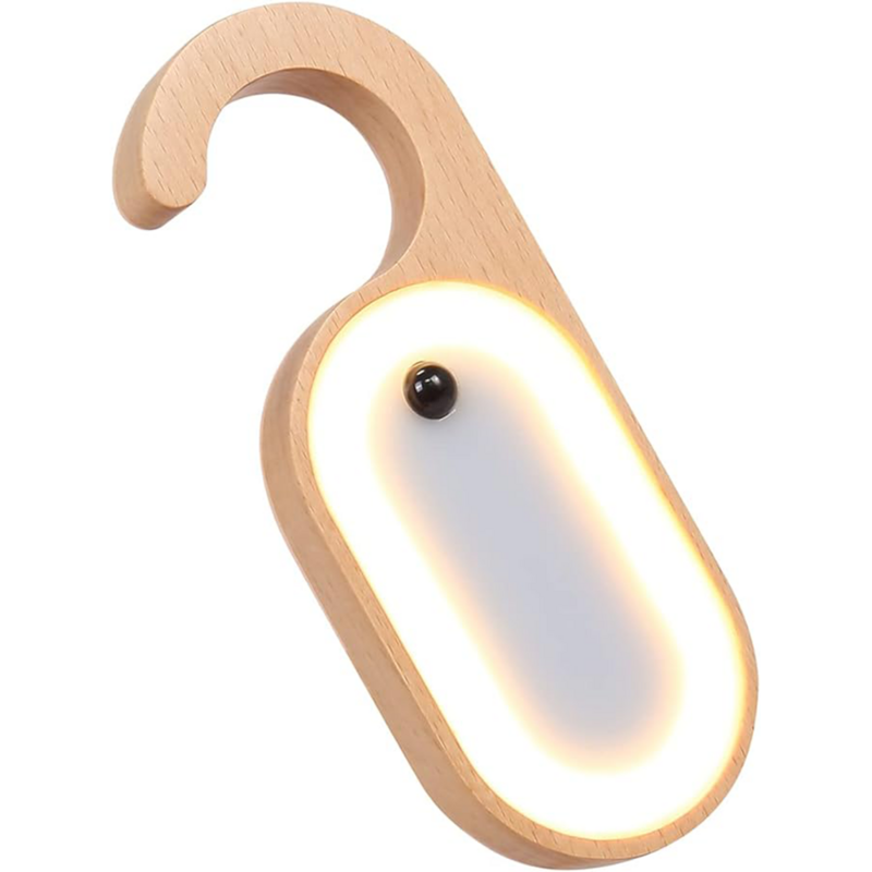 Sensor de mensajes de madera creativo, luz nocturna con Sensor de movimiento inteligente, mango de puerta recargable por USB, diseño de gancho de iluminación LED