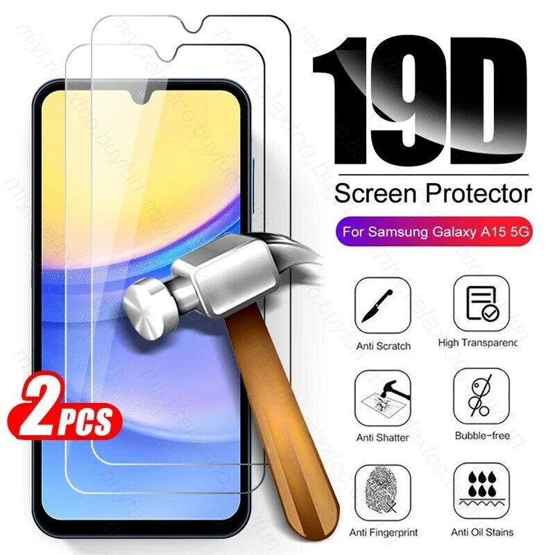 Protector de pantalla de vidrio templado para Samsung Galaxy A15 4G 5G, vidrio Protector Samsung A 05 15 25 35 55 A05 A05s A25 A35 A55 5G, 2 unidades
