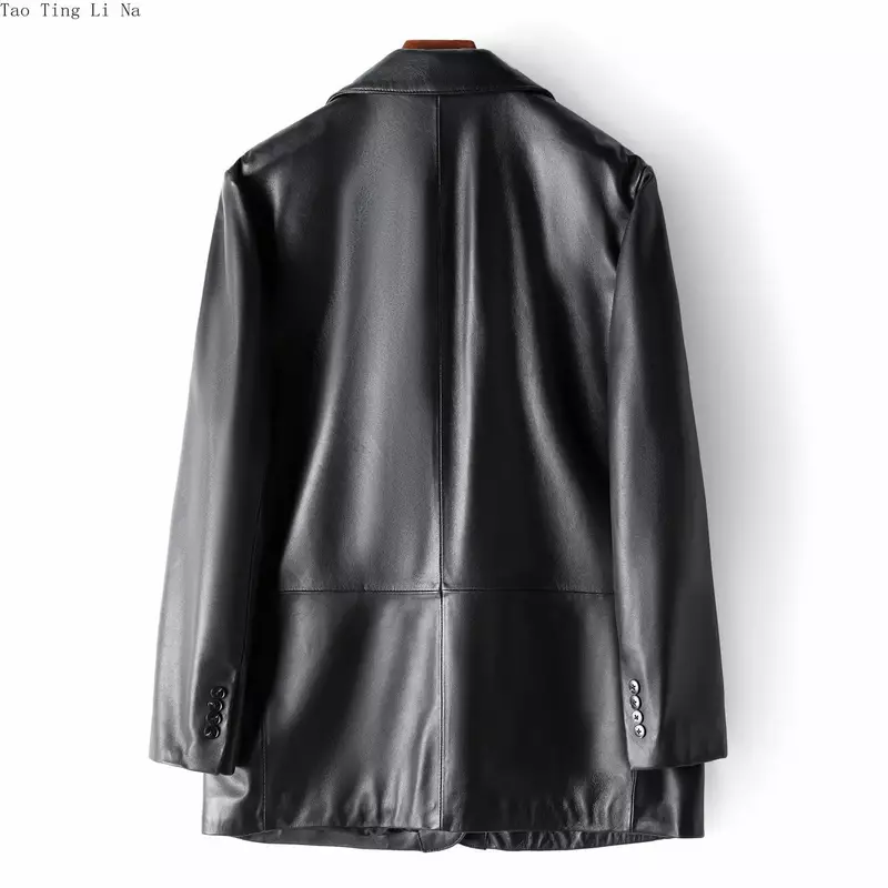 Jaket kulit asli wanita H39, setelan kasual jaket kulit domba asli baru musim dingin 2023