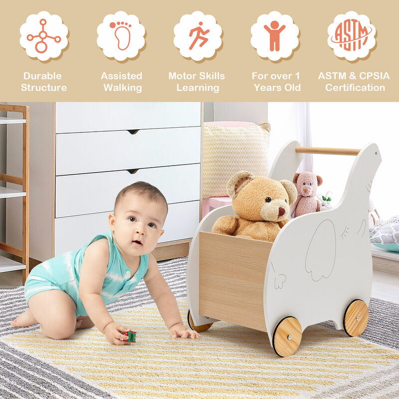 Babyjoy 2-em-1 bebê aprendizagem walker criança de madeira empurrar walker brinquedos com rodas