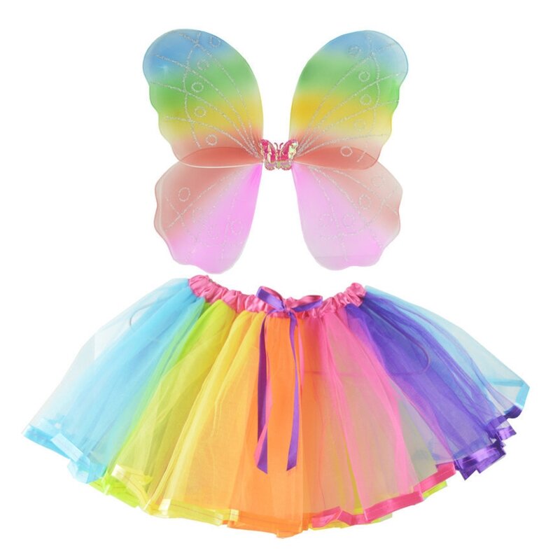 Disfraz para niñas, falda tutú con alas de mariposa de colores, accesorio de actuación para niños