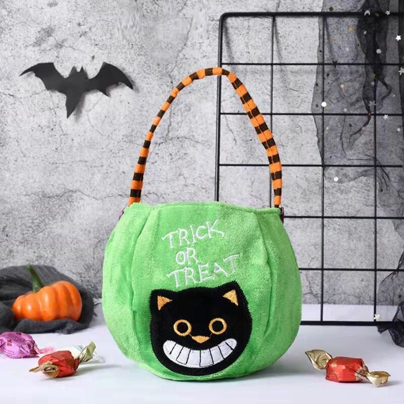 Happy Witch Elf Trick Or Treat Pumpkin Handbag Halloween Candy Bag Gift Bag