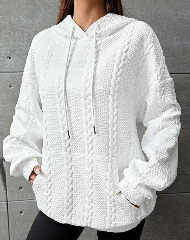 Sweater Fashion wanita baru musim gugur dan musim dingin 2023 Hoodie bertekstur gandum desain saku serbaguna harian kasual