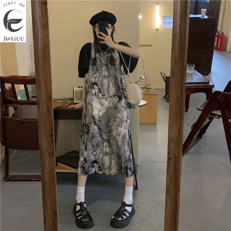 2024 Summer New Design Feel Loose Short Sleeved T-shirt Instagram Korean Edition Reduced Age Tie Dyed Pen Bag Skirt Women's Set