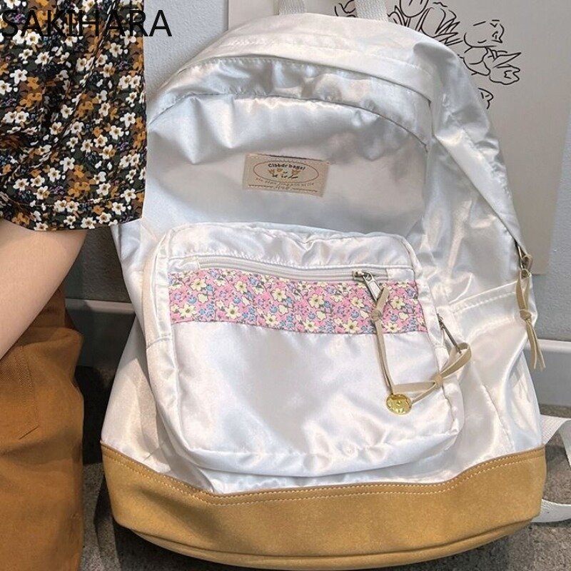 대학생용 꽃무늬 일본 학교 가방, 올 매치 대비 색상, 캐주얼 배낭, 한국 스위트 대용량 모차라