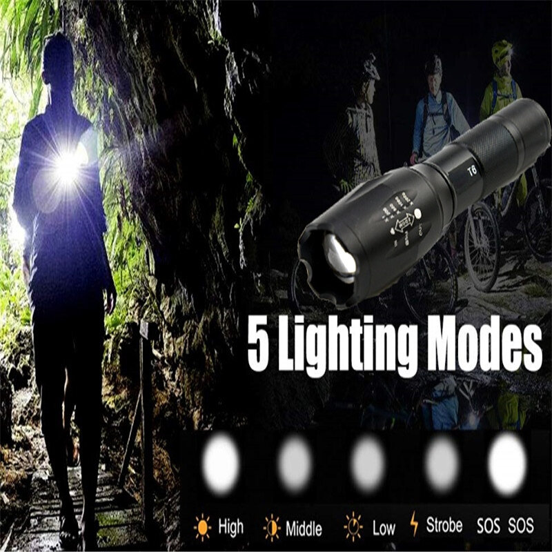 Senter LED T-6, senter taktis tahan air bahan Aloi aluminium Super terang