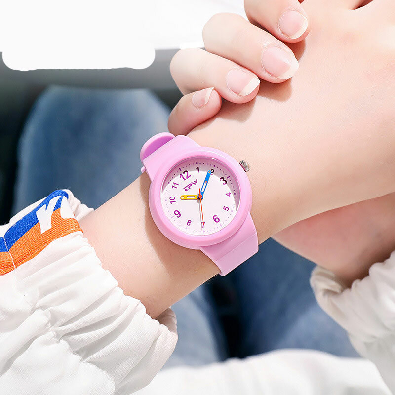 Children's Watch Candy Color Dial Soft Silicone Japanese Movement Quartz Waterproof Boys' Sports Watch Girls' School Clock