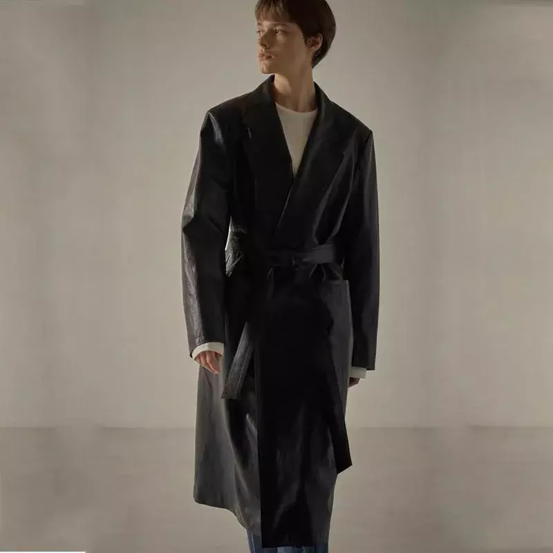 Jaqueta de couro PU feminina com cinto, casaco solto, Streetwear clássico, moda feminina, F @ CA * E PA * ERN, 24ss, Y2K