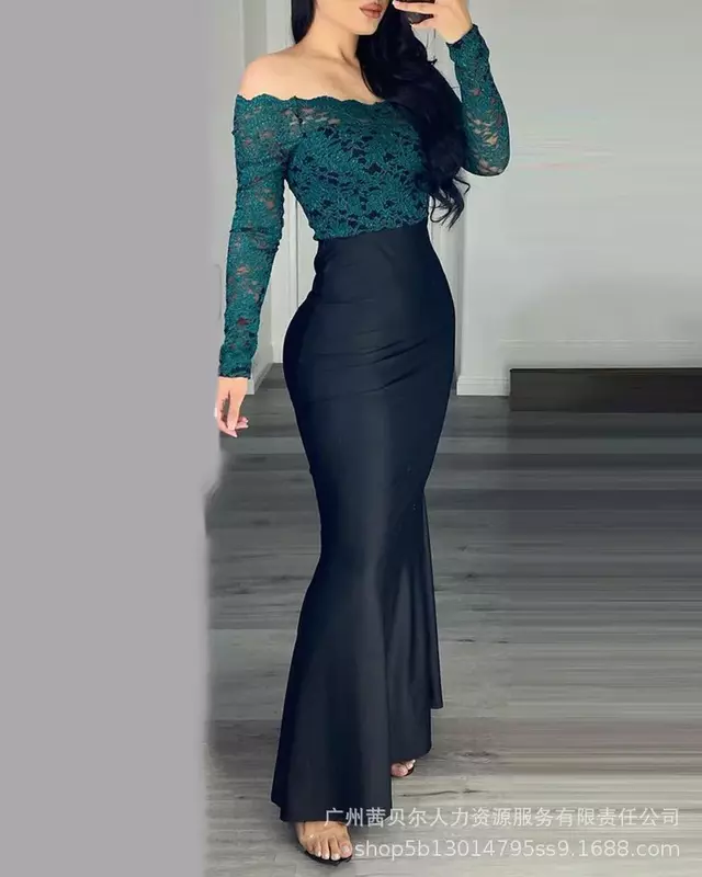 Womens Dress Sets New Off Shoulder Long Sleeve Lace Tight Set Long Half Skirt Womens Two Peice Sets